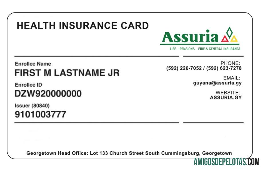 Cartão de seguro saúde da Guiana modelo